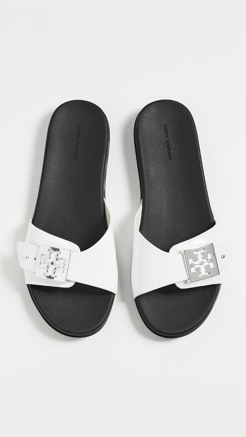 image:imageTory Burch Womens Buckle SlidesBiancoPerfect BlackSilver