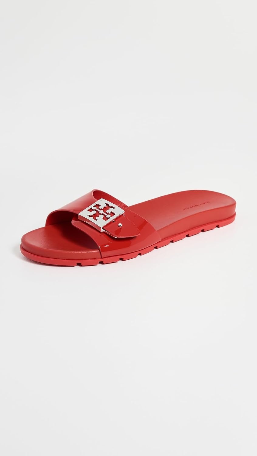 image:imageTory Burch Womens Buckle SlidesLipstrick RedSilver