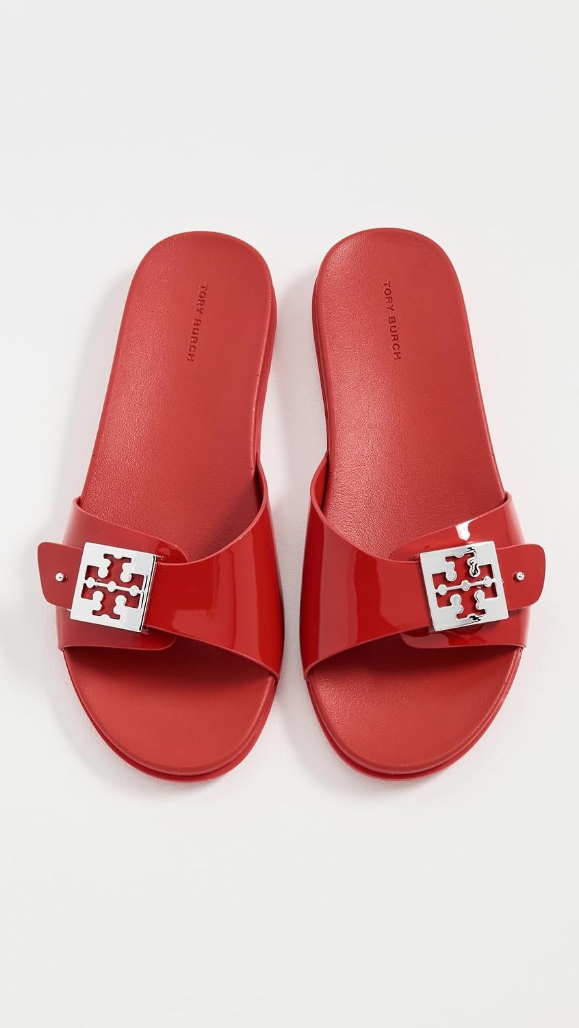 image:imageTory Burch Womens Buckle SlidesLipstrick RedSilver