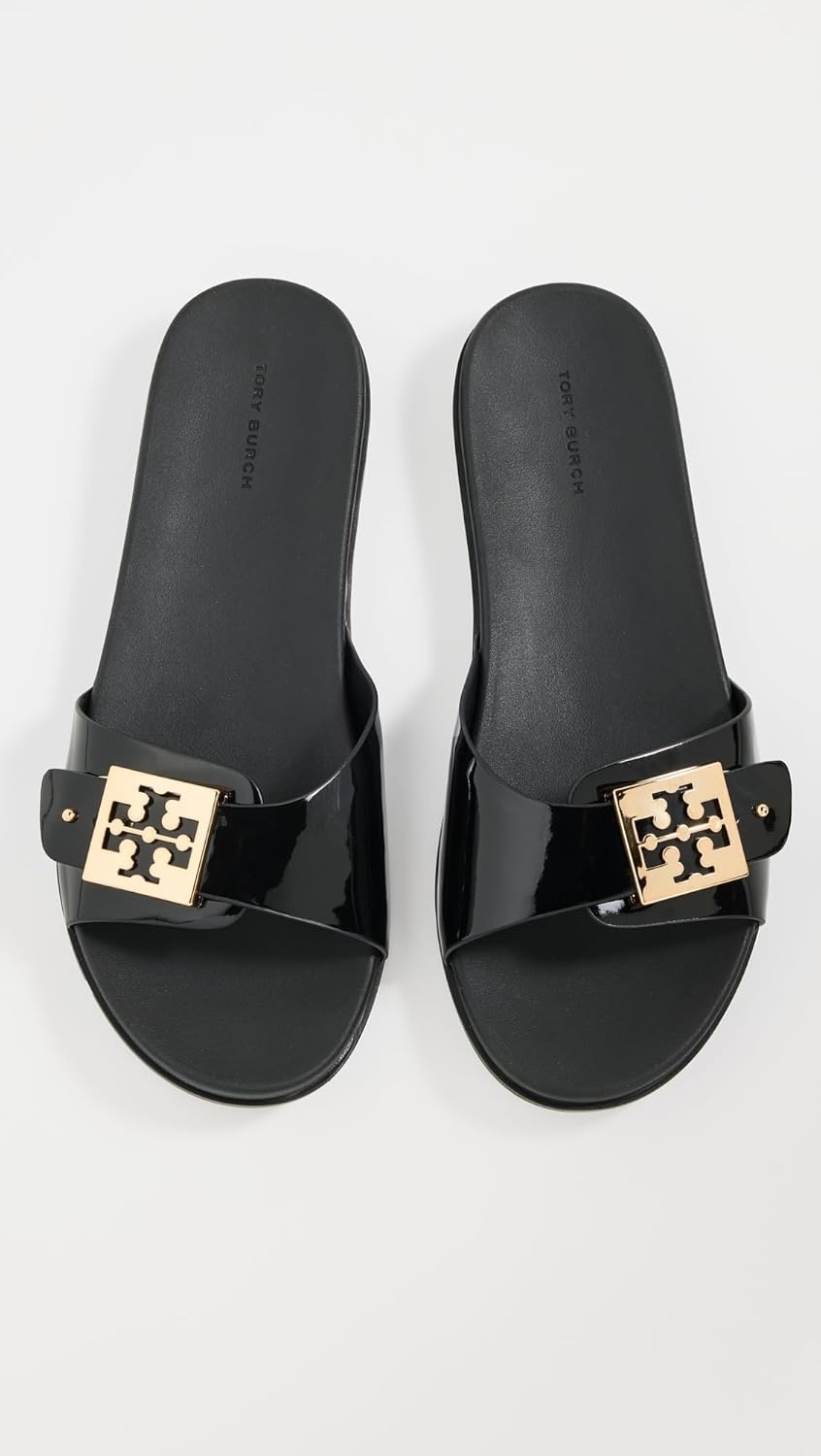 image:imageTory Burch Womens Buckle SlidesPerfect BlackGold