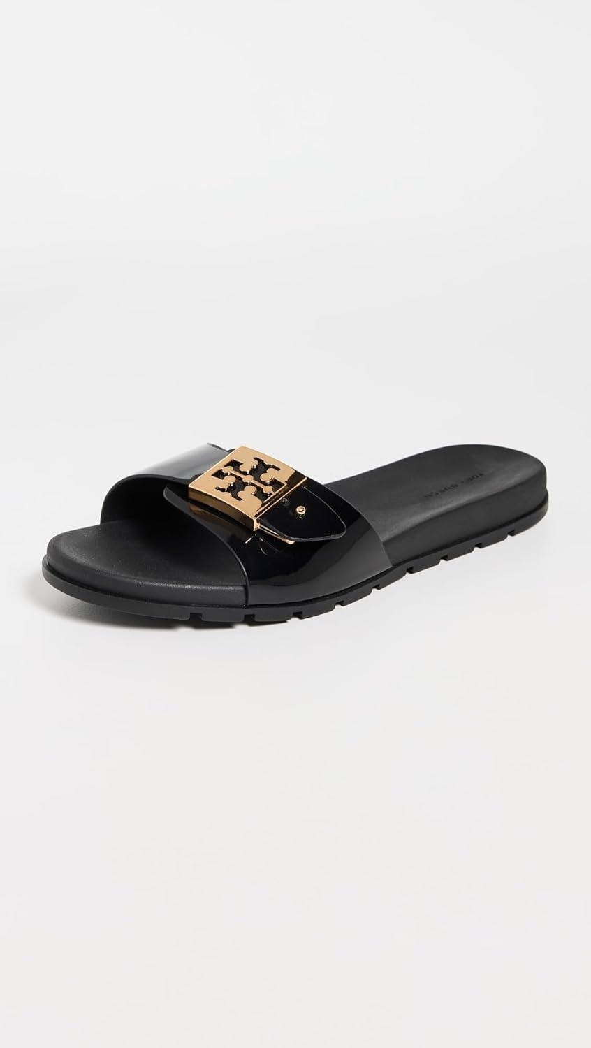 image:imageTory Burch Womens Buckle SlidesPerfect BlackGold
