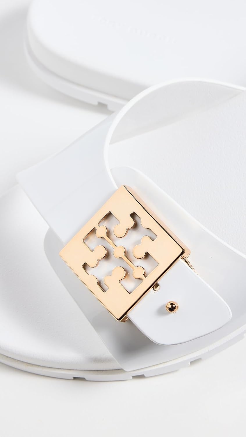 image:imageTory Burch Womens Buckle SlidesWhiteGoldWhite