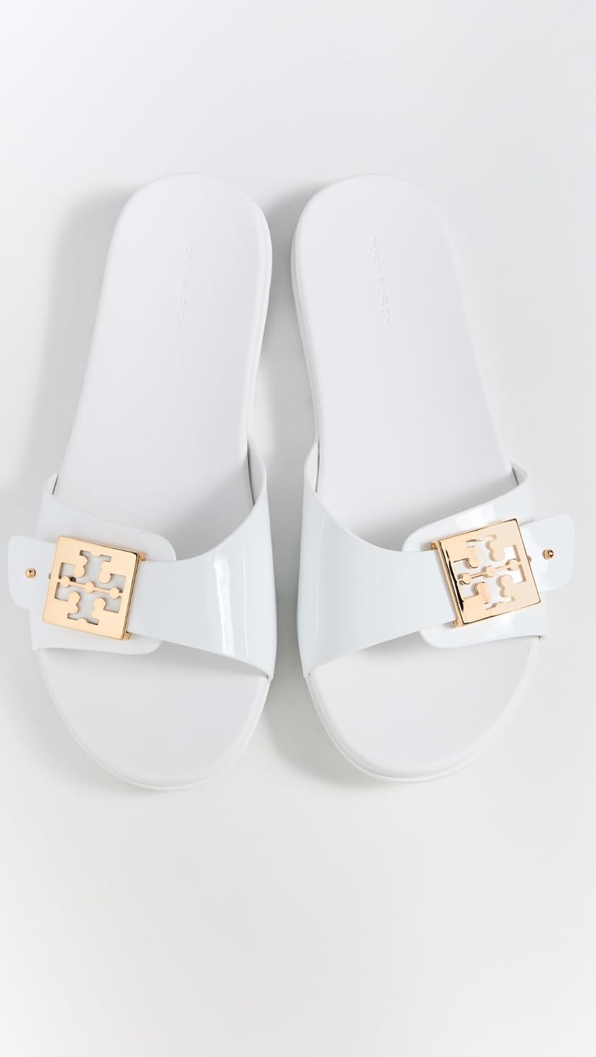image:imageTory Burch Womens Buckle SlidesWhiteGoldWhite