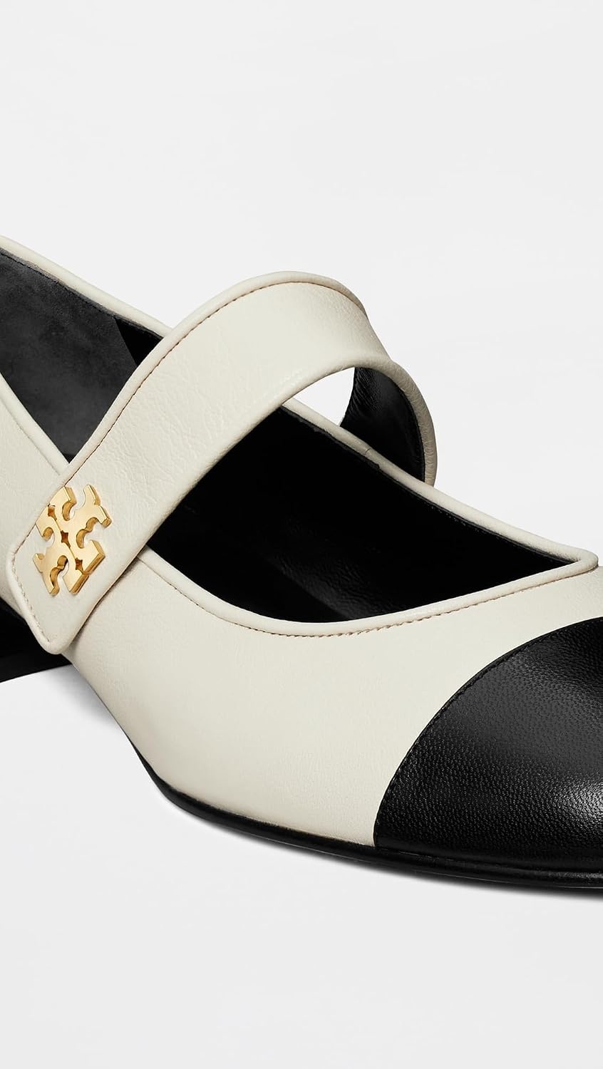 image:imageTory Burch Womens Cap Toe Mary Jane Ballet Heels 25mmLight CreamPerfect Black