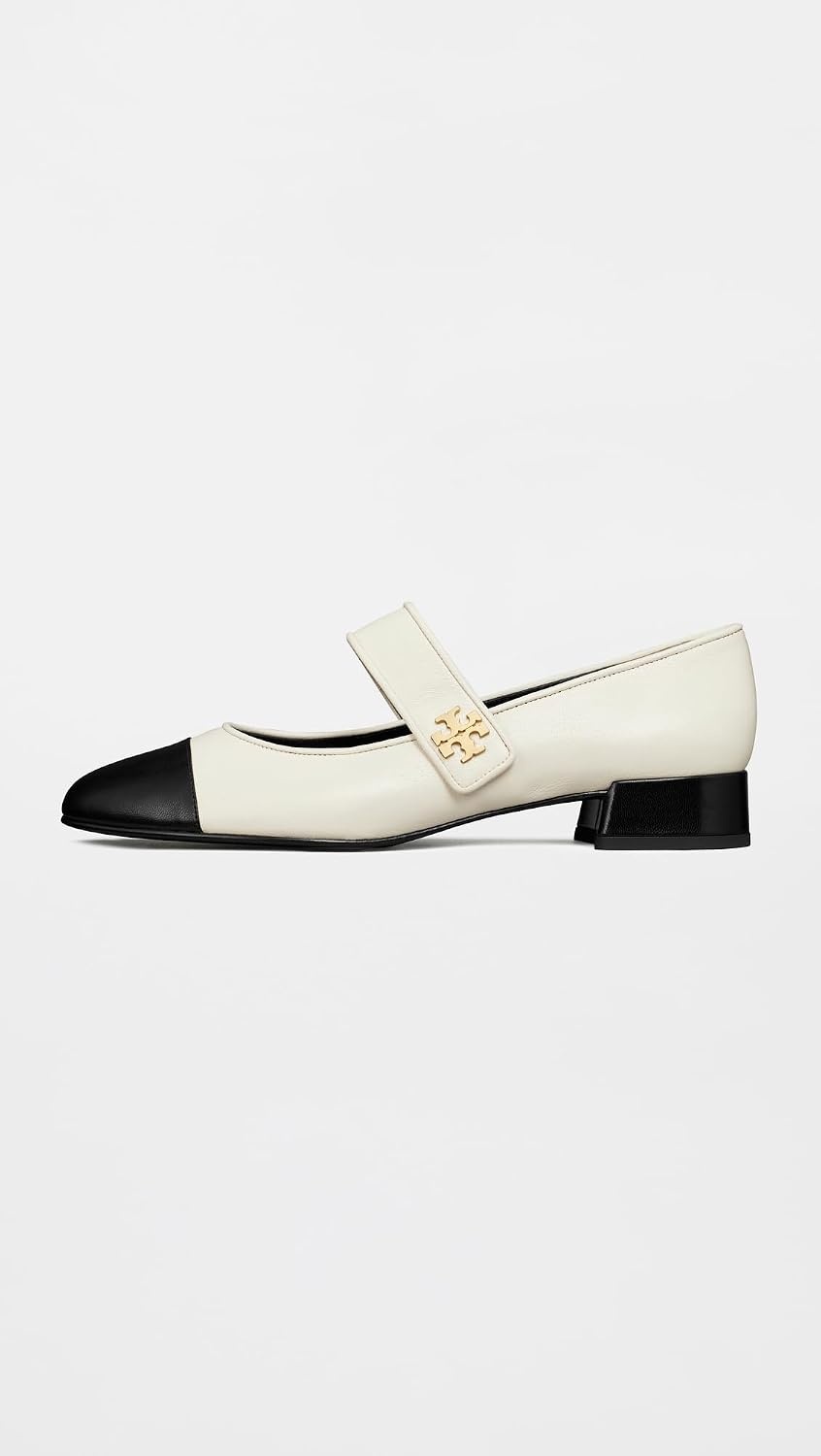 image:imageTory Burch Womens Cap Toe Mary Jane Ballet Heels 25mmLight CreamPerfect Black