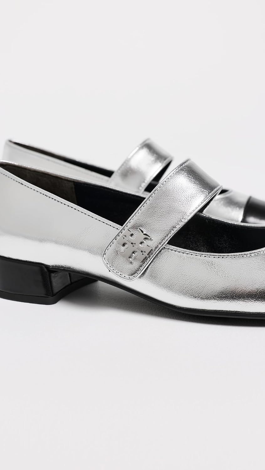 image:imageTory Burch Womens Cap Toe Mary Jane Ballet Heels 25mmSilverBlack