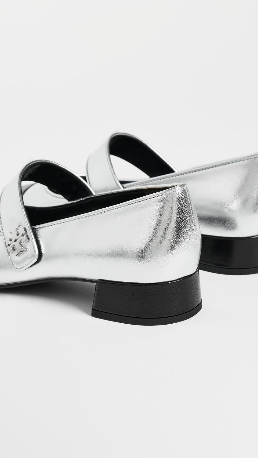 image:imageTory Burch Womens Cap Toe Mary Jane Ballet Heels 25mmSilverBlack