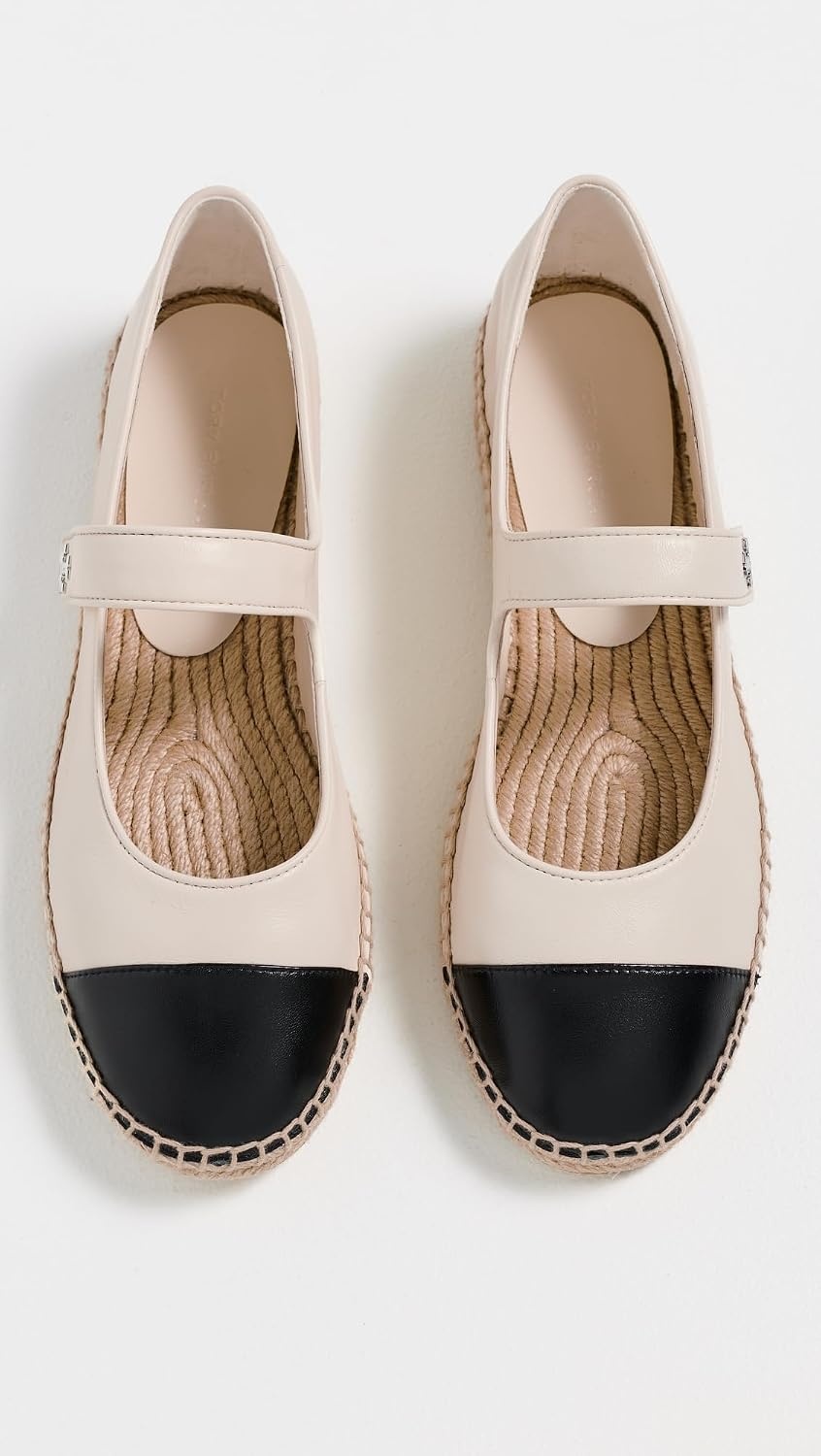 image:imageTory Burch Womens Cap Toe Mary Jane EspadrillesLight CreamPerfect Black