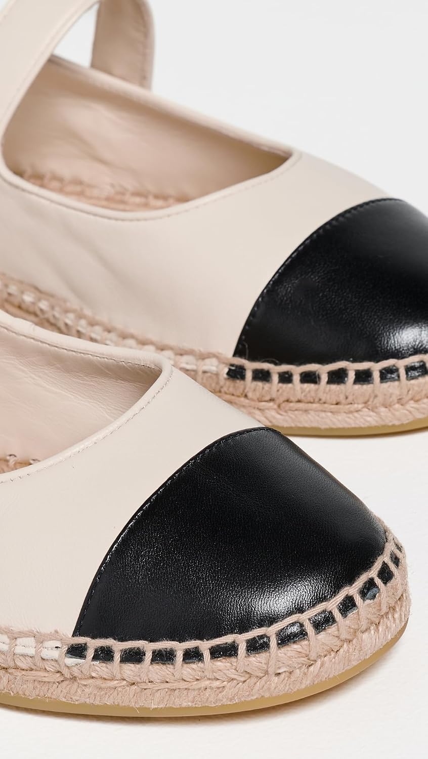 image:imageTory Burch Womens Cap Toe Mary Jane EspadrillesLight CreamPerfect Black