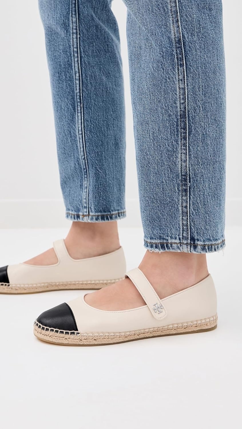 image:imageTory Burch Womens Cap Toe Mary Jane EspadrillesLight CreamPerfect Black
