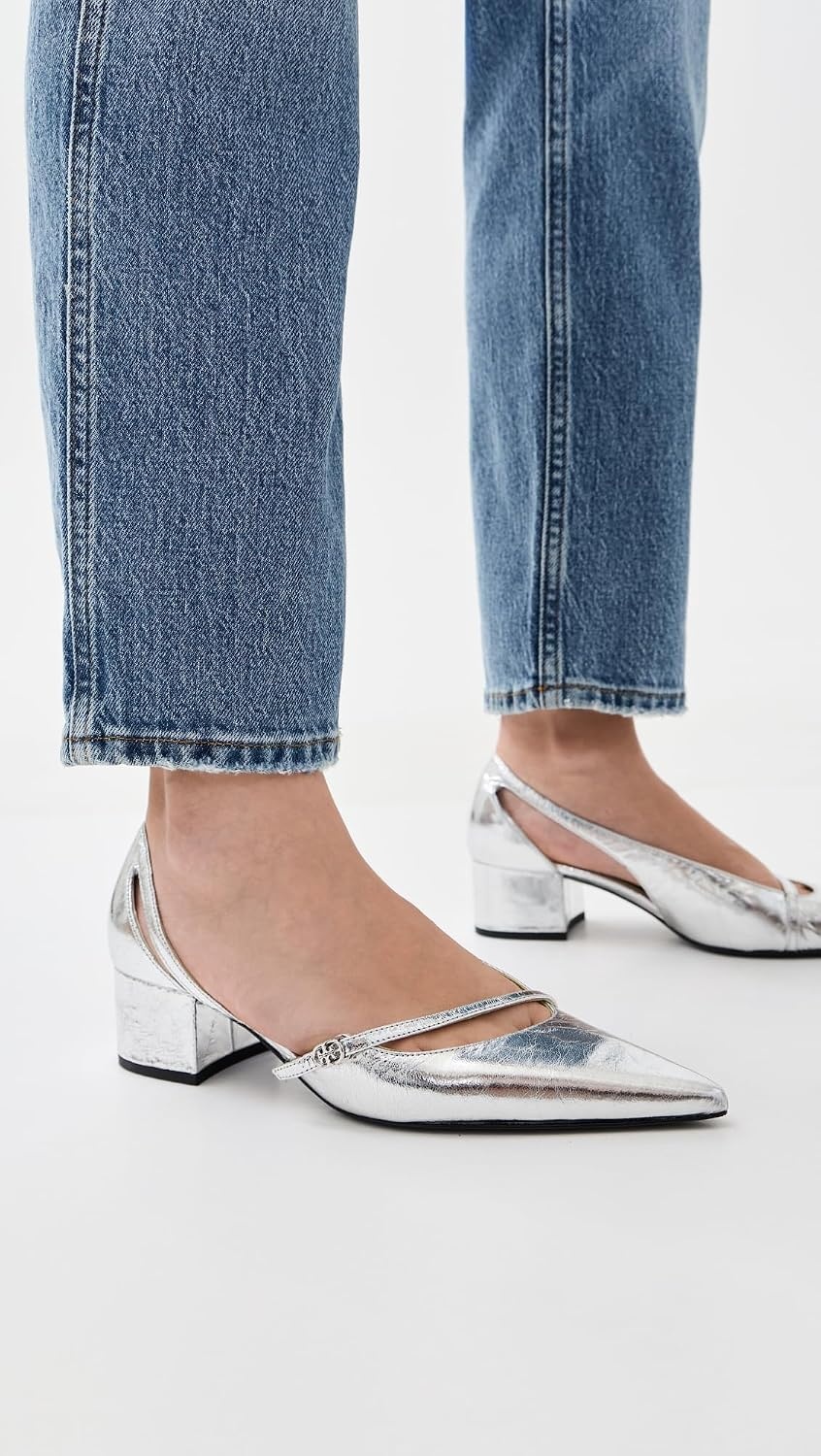 image:imageTory Burch Womens Double T Buckle DOrsay PumpsSilver