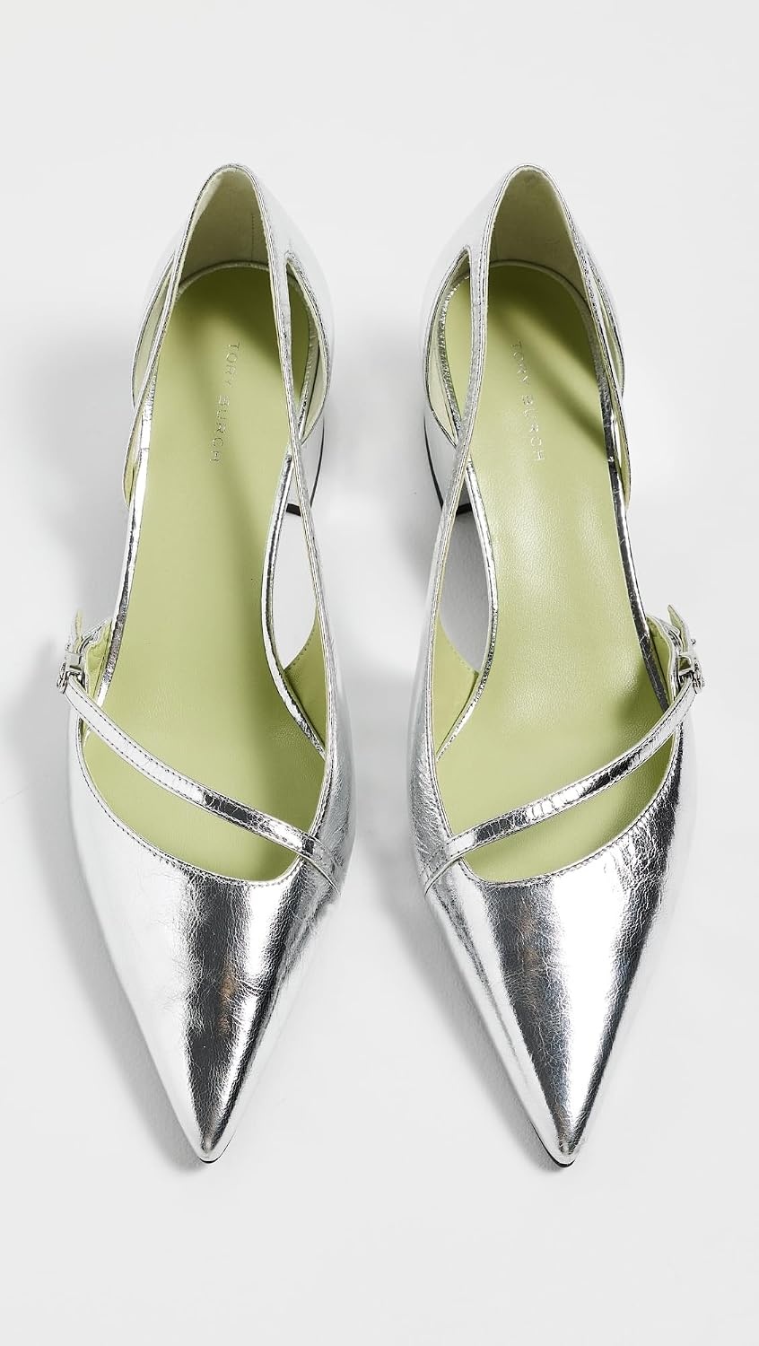 image:imageTory Burch Womens Double T Buckle DOrsay PumpsSilver