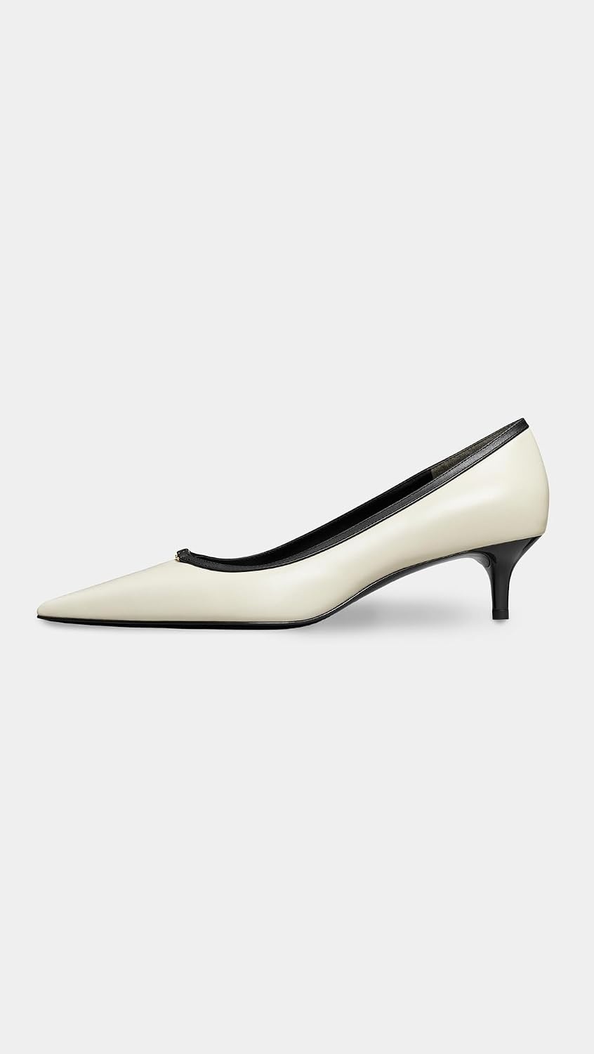 image:imageTory Burch Womens Double T Buckle Kitten Heel Pumps 45mmLight CreamPerfect Black