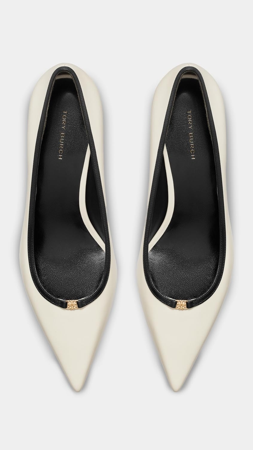 image:imageTory Burch Womens Double T Buckle Kitten Heel Pumps 45mmLight CreamPerfect Black