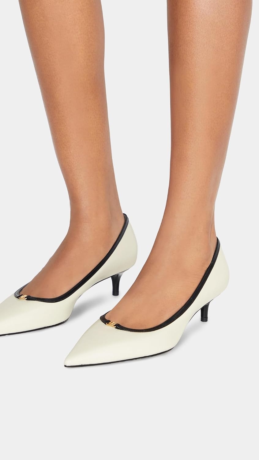 image:imageTory Burch Womens Double T Buckle Kitten Heel Pumps 45mmLight CreamPerfect Black