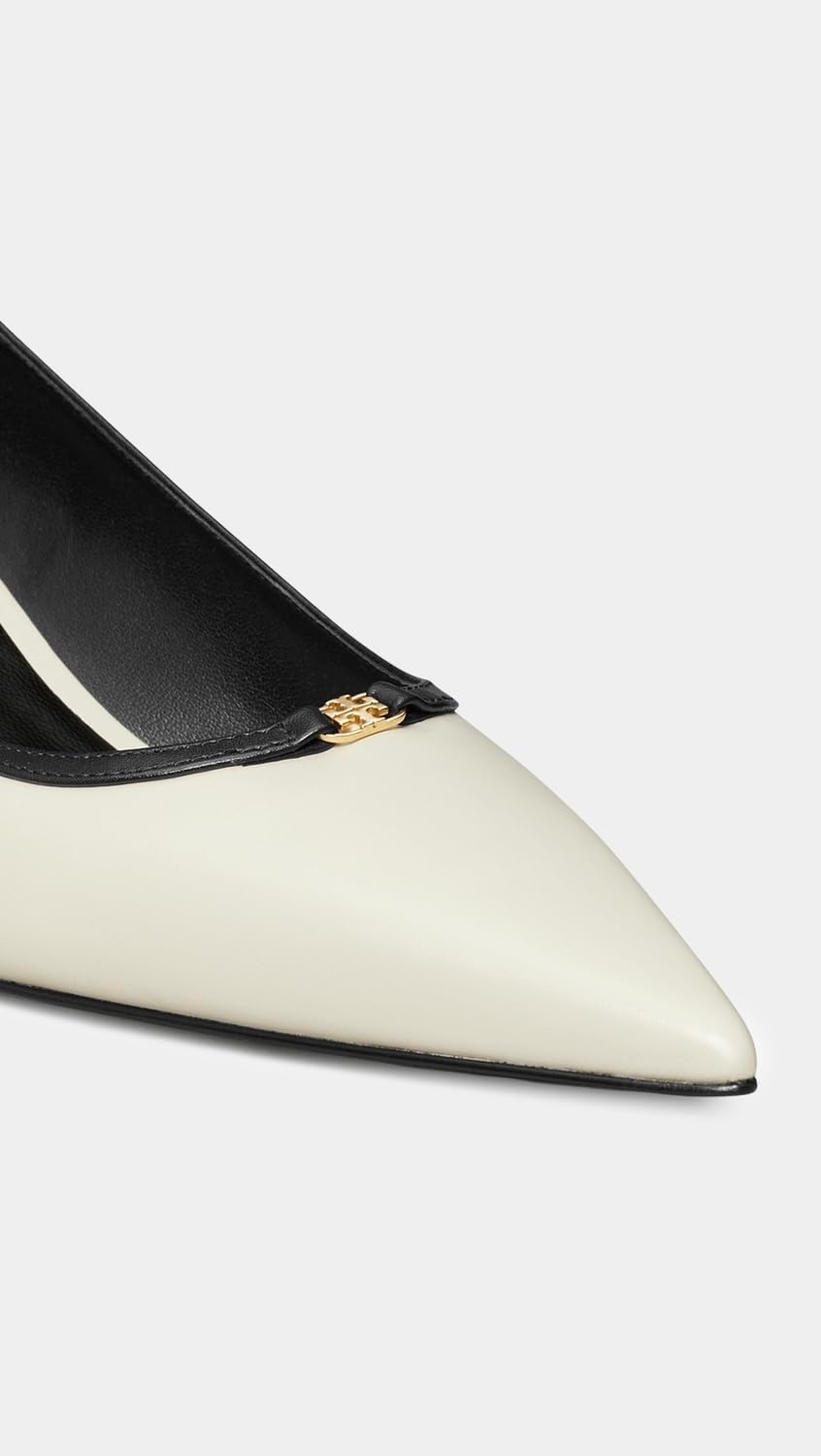image:imageTory Burch Womens Double T Buckle Kitten Heel Pumps 45mmLight CreamPerfect Black