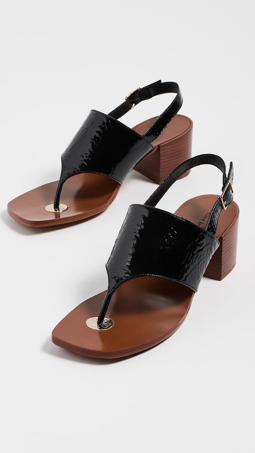 image:imageTory Burch Womens Double T Coin Heel Sandals 55mmPerfect Black