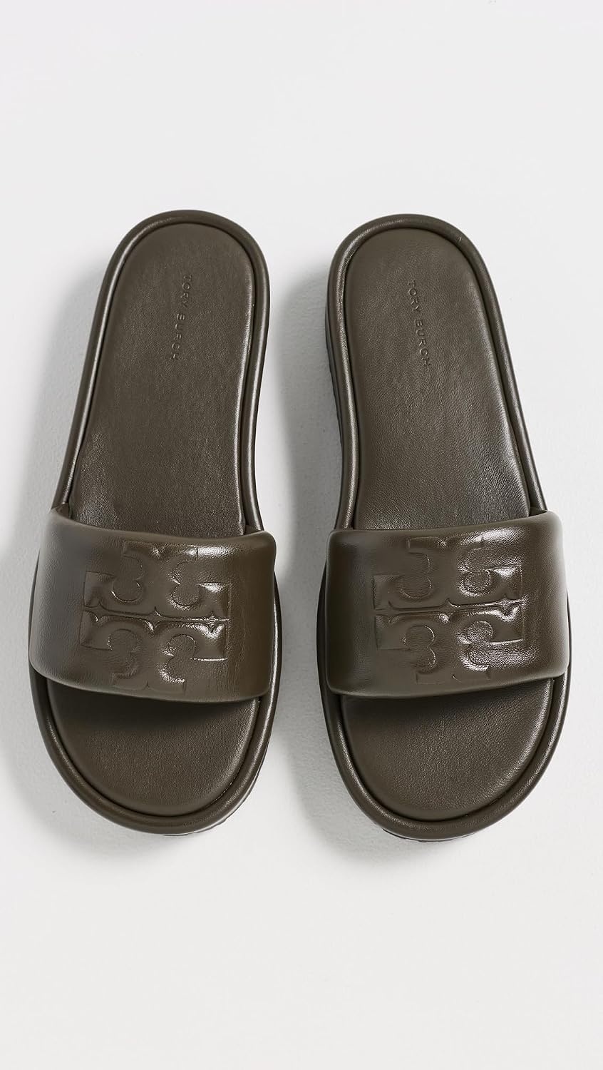 image:imageTory Burch Womens Double T Sport Platform SlidesDark Olive