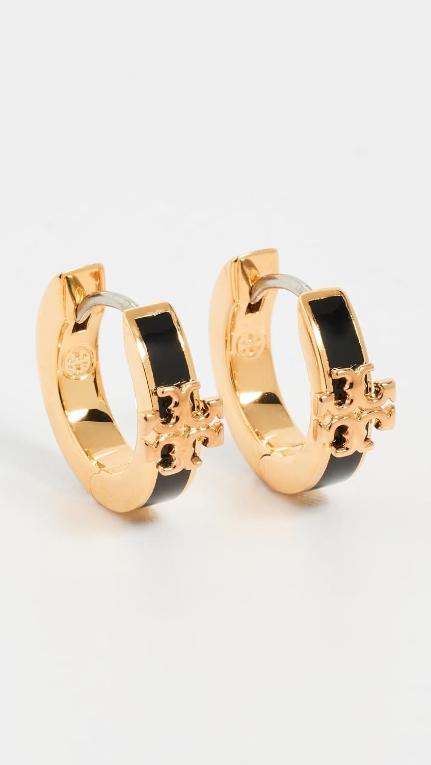 image:imageTory Burch Womens Icon Enamel Huggie EarringsTory Gold Black
