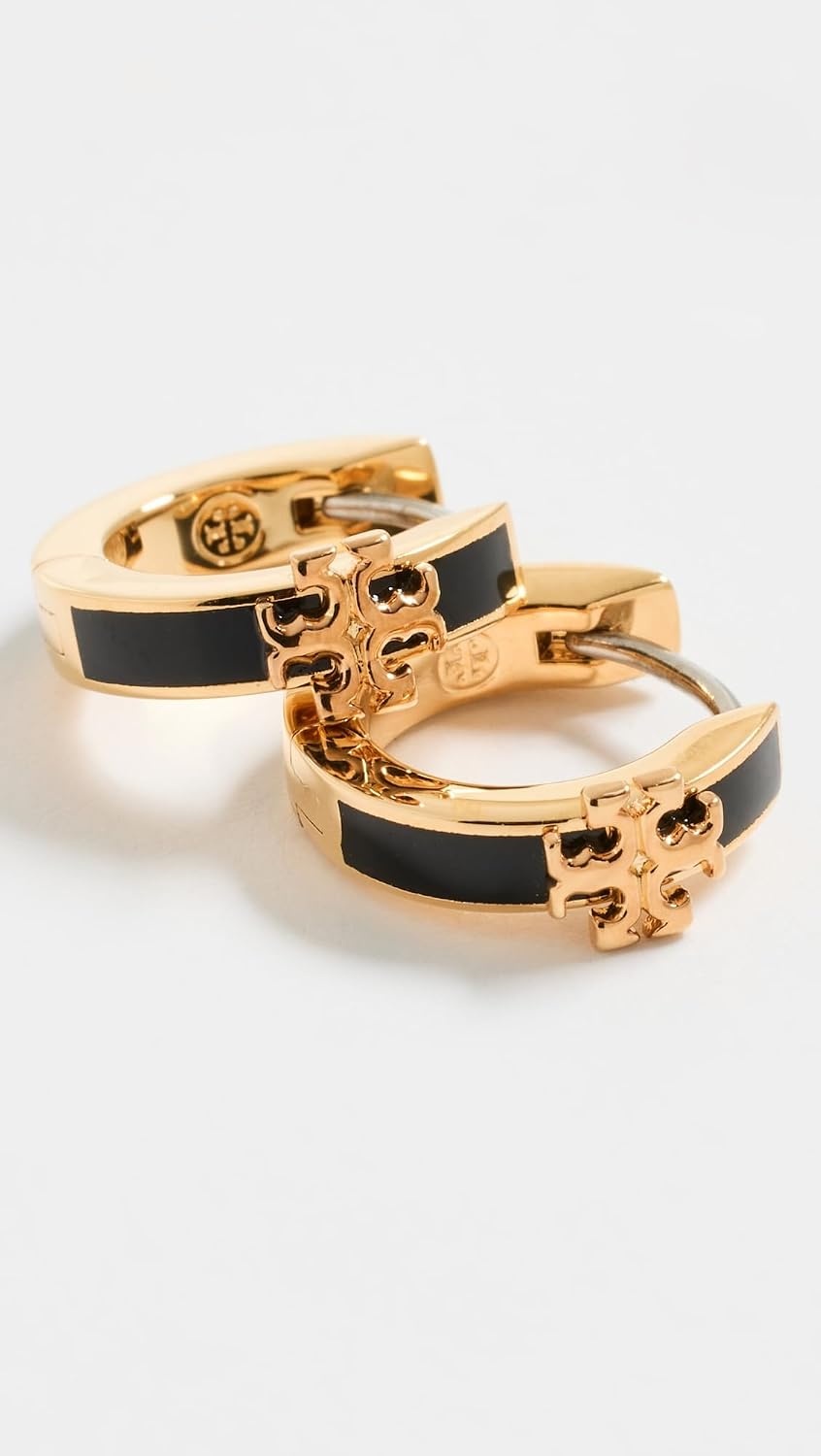 image:imageTory Burch Womens Icon Enamel Huggie EarringsTory Gold Black