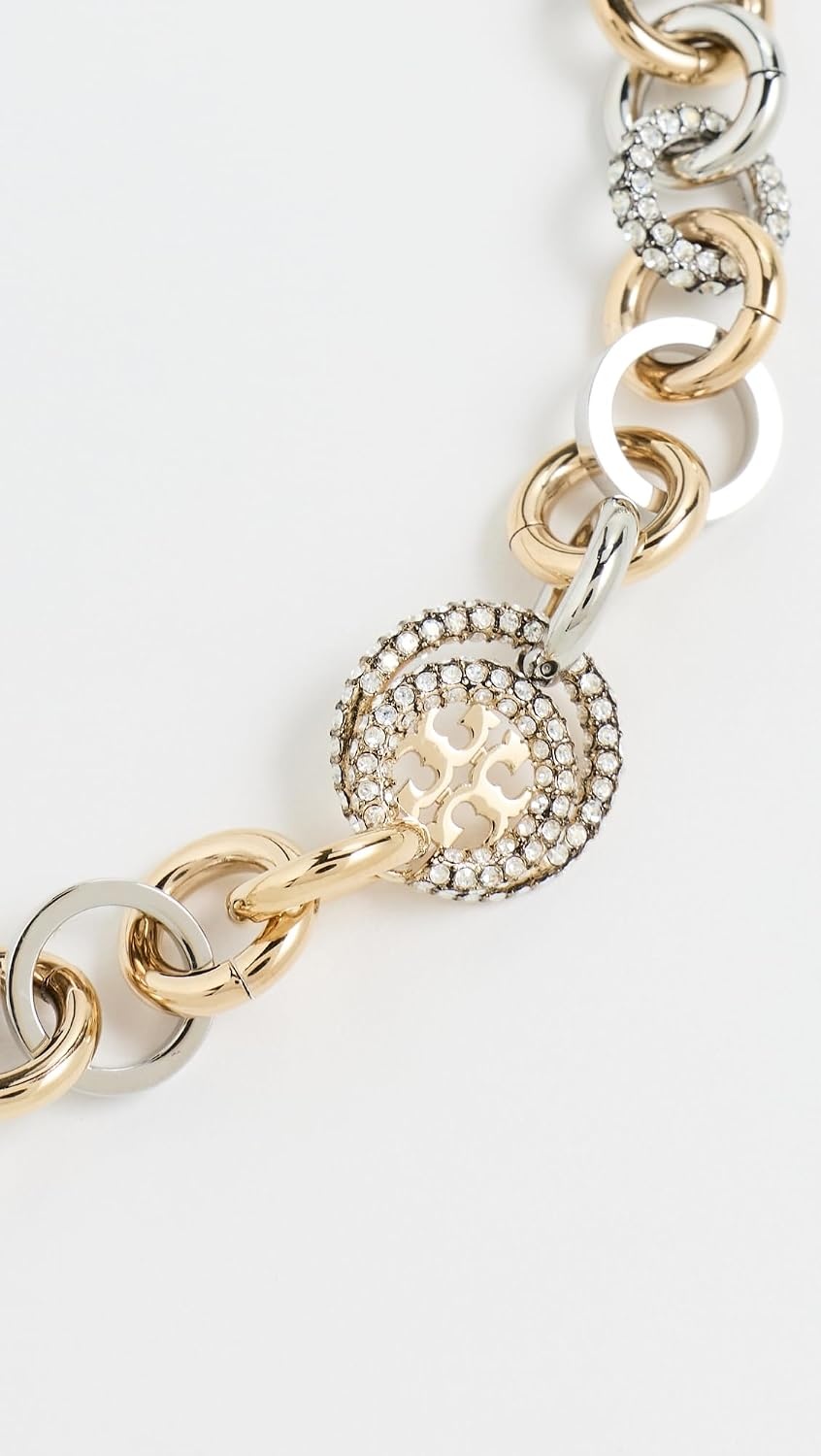 image:imageTory Burch Womens Icon Mixed Pav Chain NecklaceTory GoldTory SilverCrystal