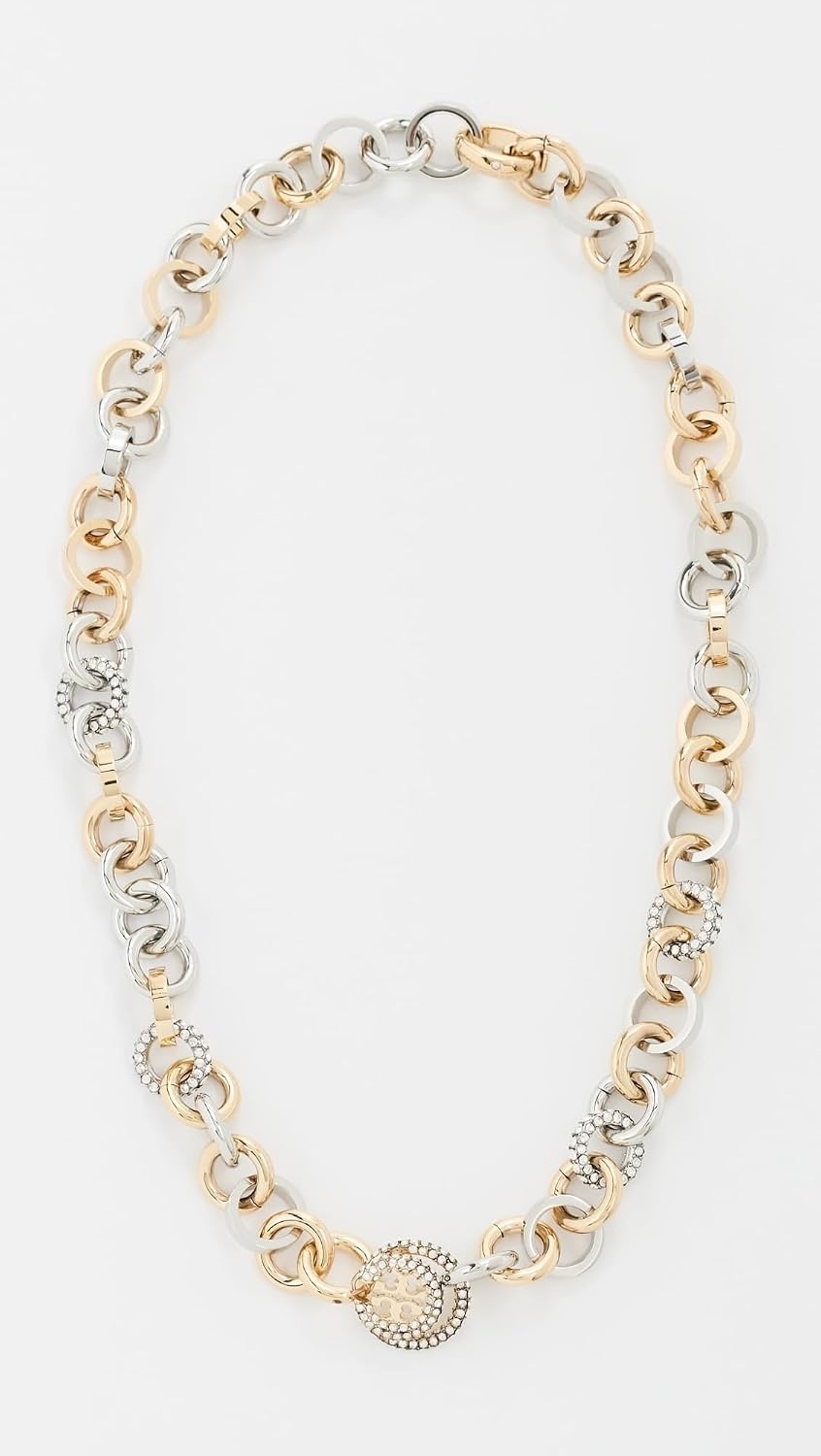 image:imageTory Burch Womens Icon Mixed Pav Chain NecklaceTory GoldTory SilverCrystal