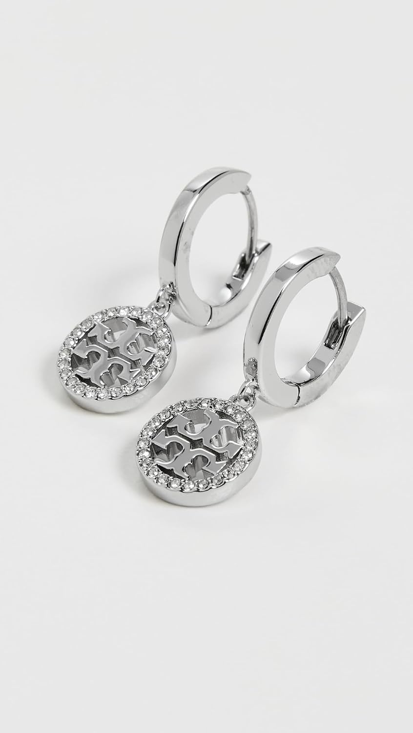image:imageTory Burch Womens Icon Pav ClipOn Hoop EarringsTory SilverCrystal