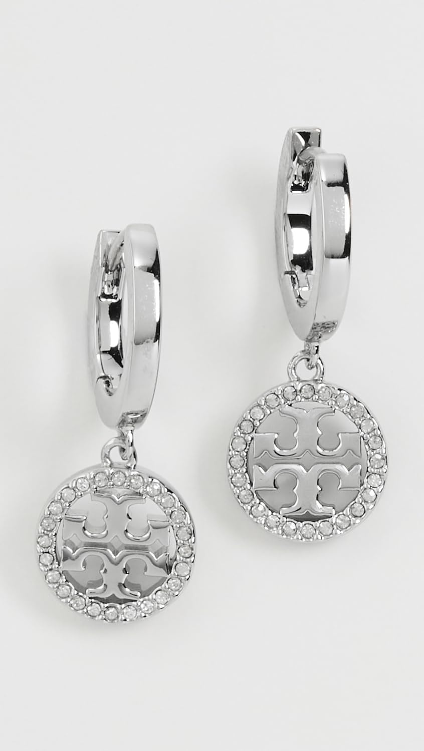 image:imageTory Burch Womens Icon Pav ClipOn Hoop EarringsTory SilverCrystal