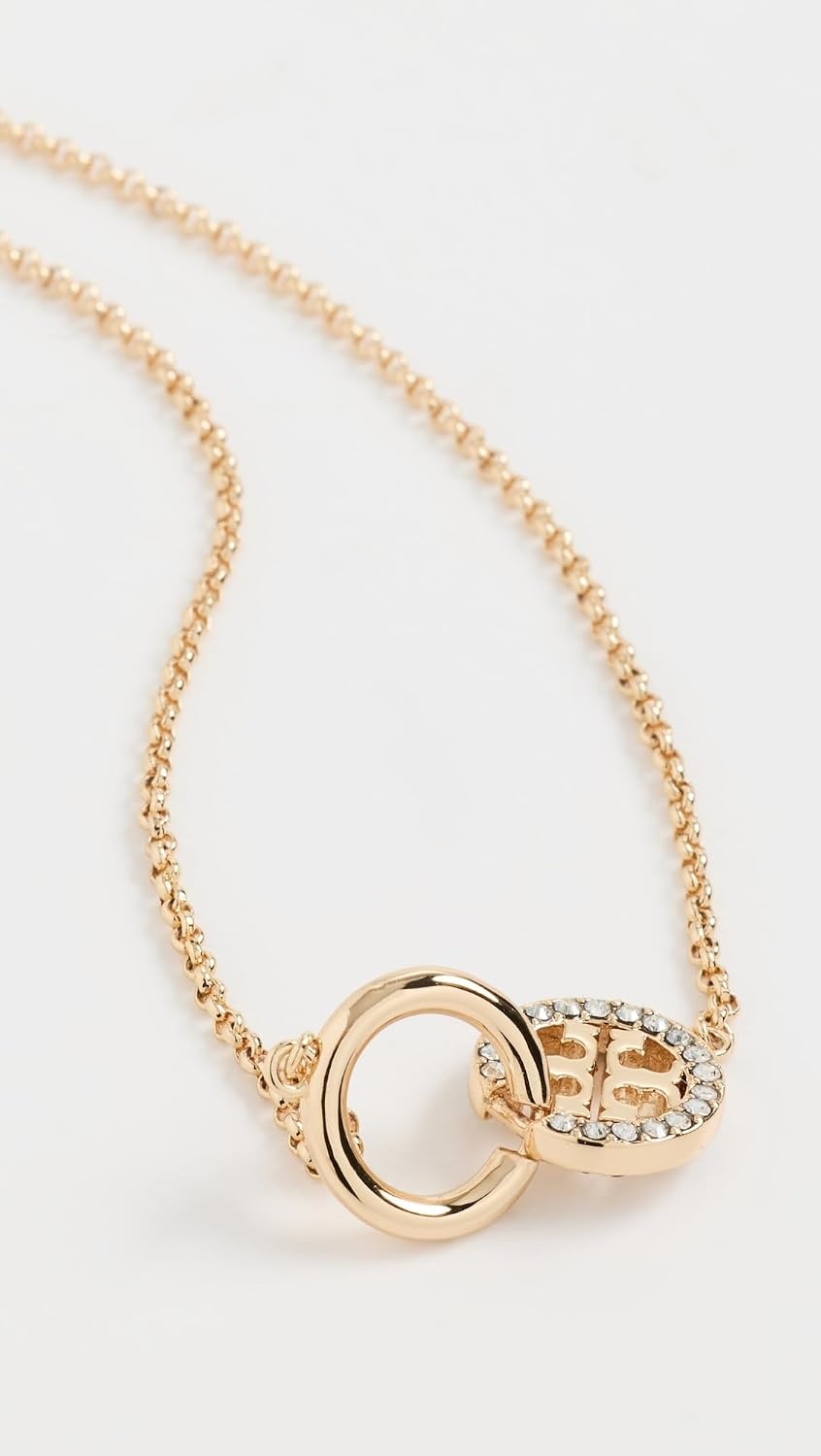 image:imageTory Burch Womens Icon Pav Interlocking Pendant NecklaceTory GoldCrystal