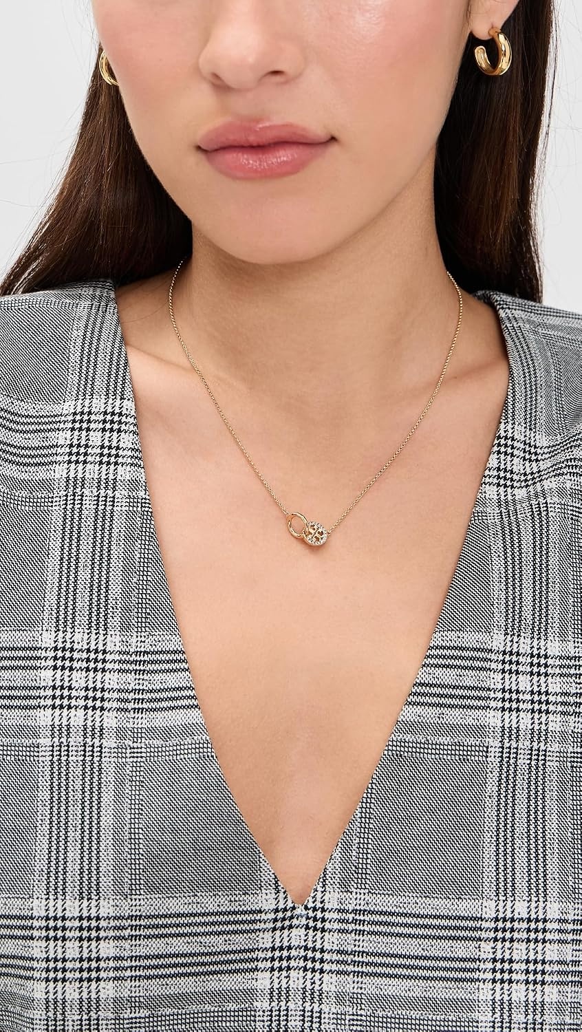 image:imageTory Burch Womens Icon Pav Interlocking Pendant NecklaceTory GoldCrystal