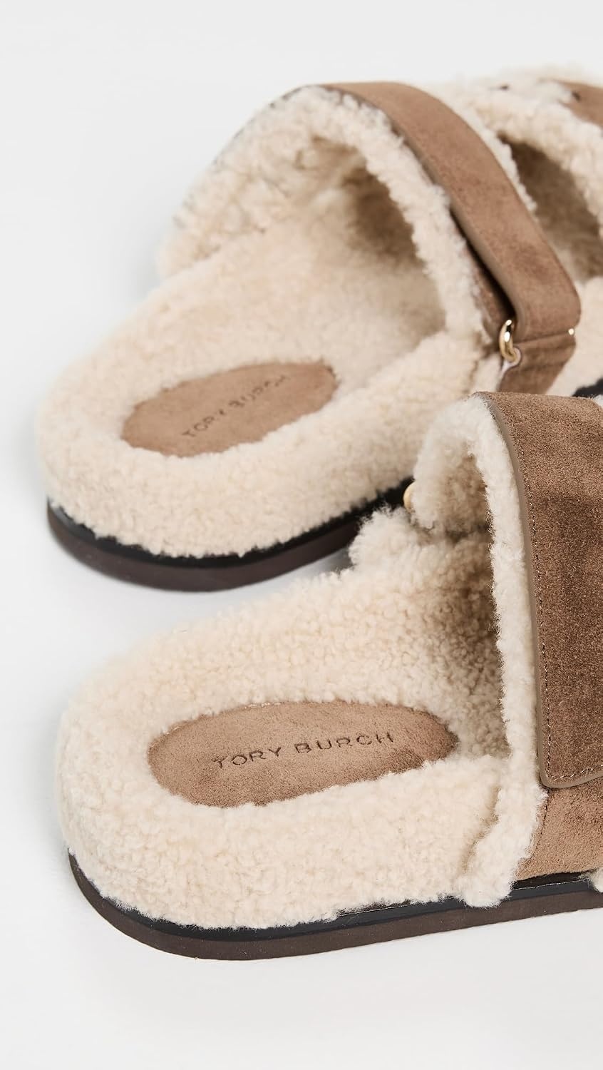 image:imageTory Burch Womens Ines Shearling Sport SlidesRiver RockTaupe