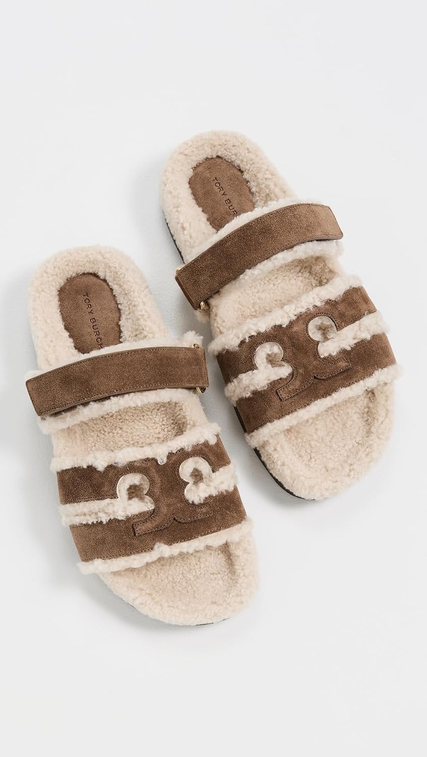 image:imageTory Burch Womens Ines Shearling Sport SlidesRiver RockTaupe