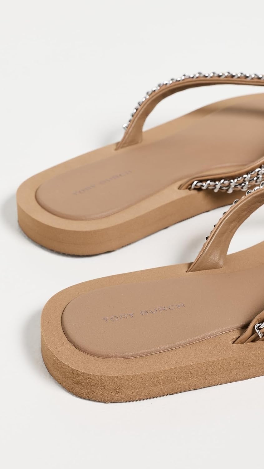 image:imageTory Burch Womens Kira Chain Flip FlopsAlmond Flour