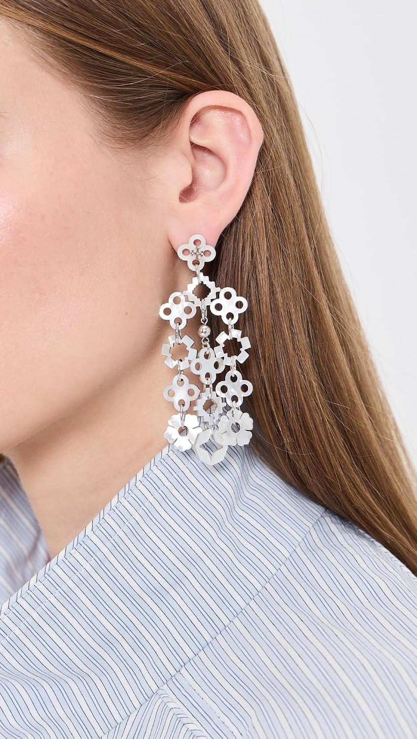 image:imageTory Burch Womens Kira Clover Chandelier EarringsLight SilverIvory