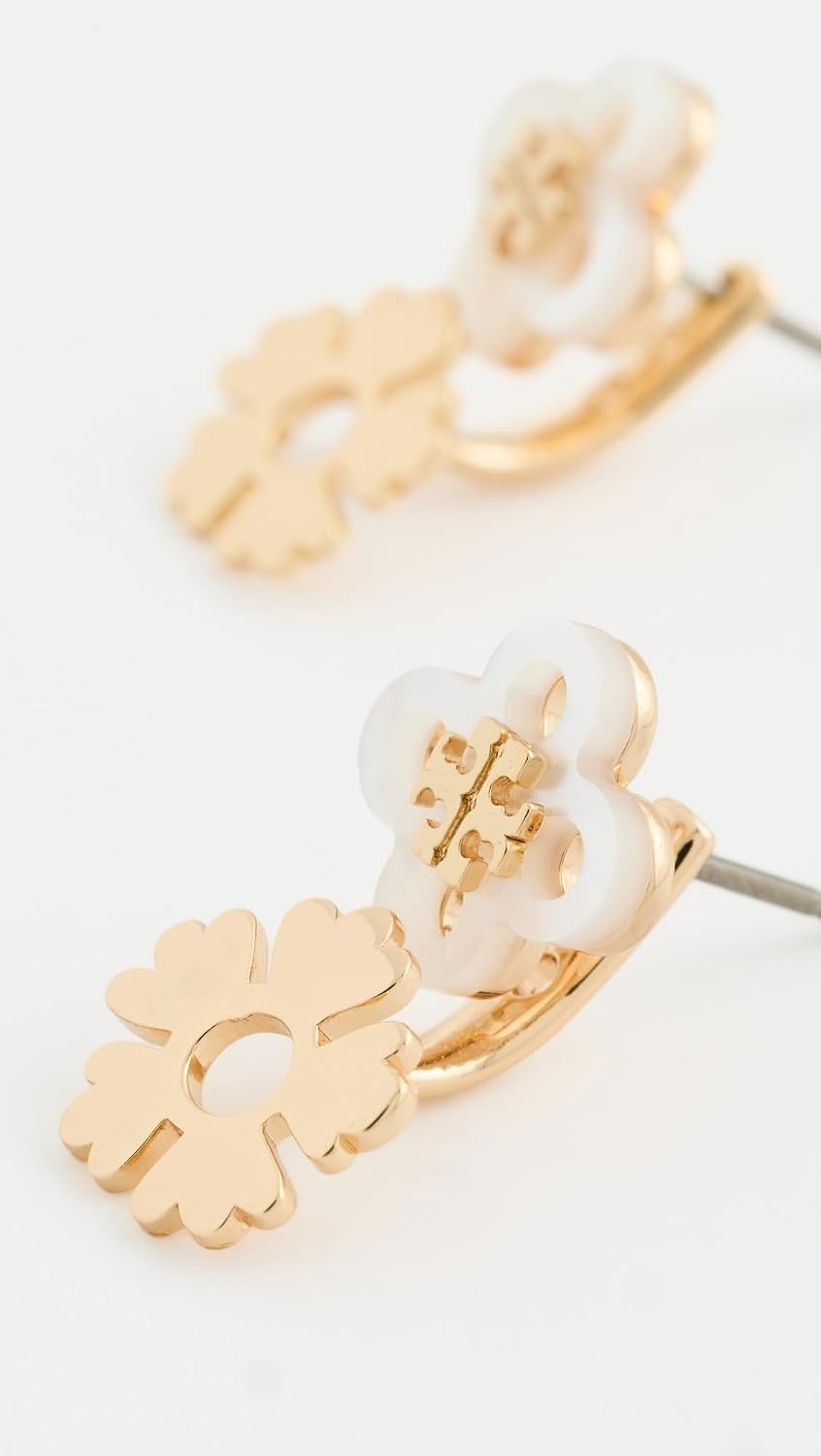 image:imageTory Burch Womens Kira Clover Front Back EarringsLight SilverTory Gold