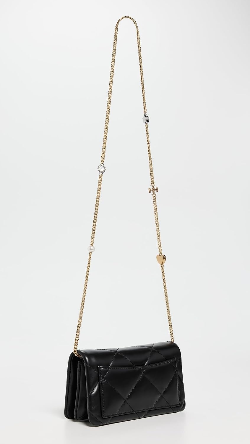 image:imageTory Burch Womens Kira Diamond Quilt Charm Chain WalletBlack