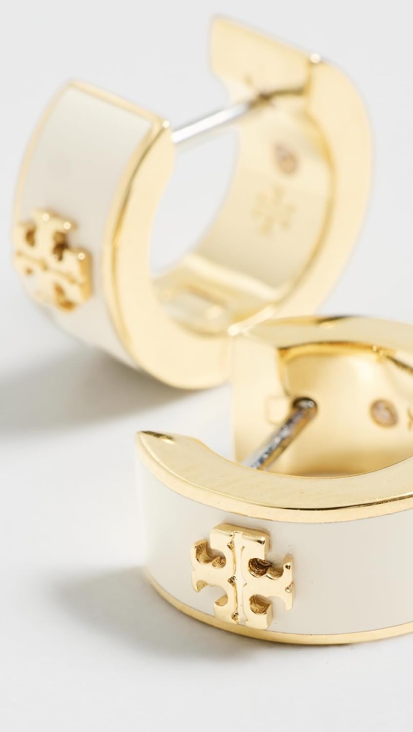 image:imageTory Burch Womens Kira Huggie Earrings Tory GoldNew Ivory One Size