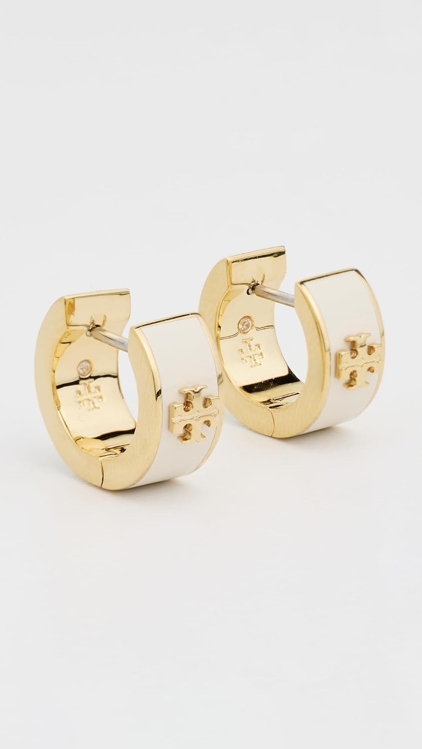 image:imageTory Burch Womens Kira Huggie Earrings Tory GoldNew Ivory One Size