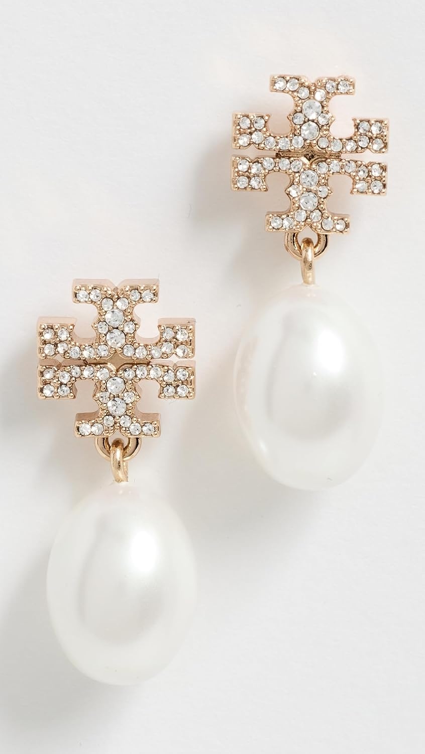 image:imageTory Burch Womens Kira Pave Pearl Drop Earrings Tory GoldPearl One Size