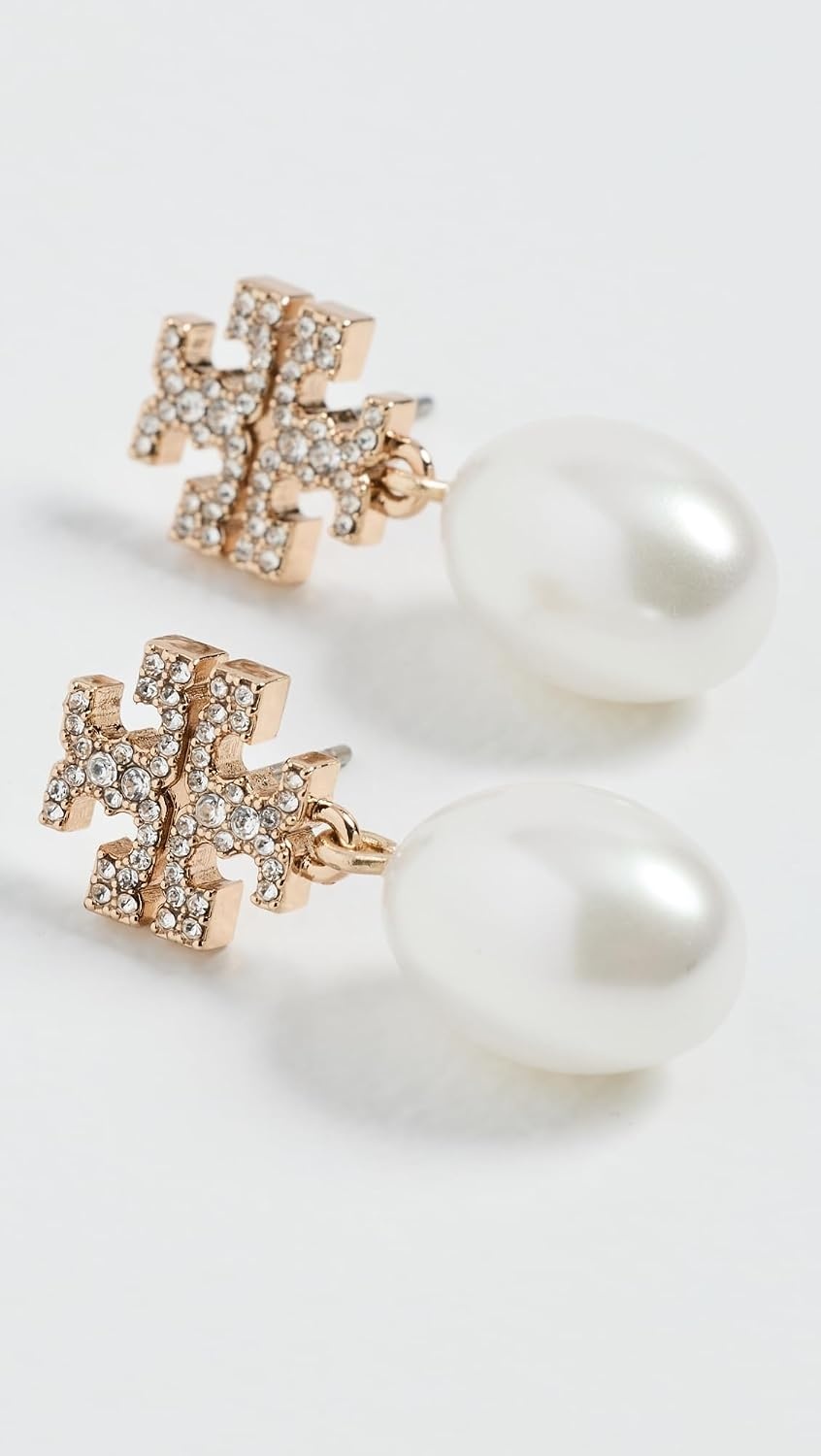 image:imageTory Burch Womens Kira Pave Pearl Drop Earrings Tory GoldPearl One Size