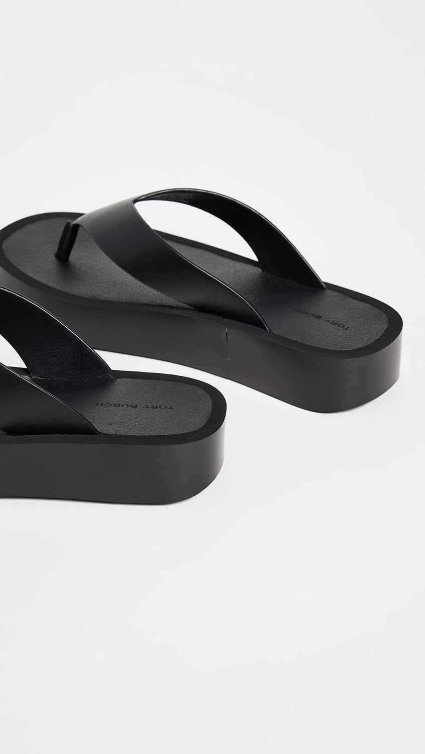 image:imageTory Burch Womens Leather Platform Flip FlopsBlackBlack
