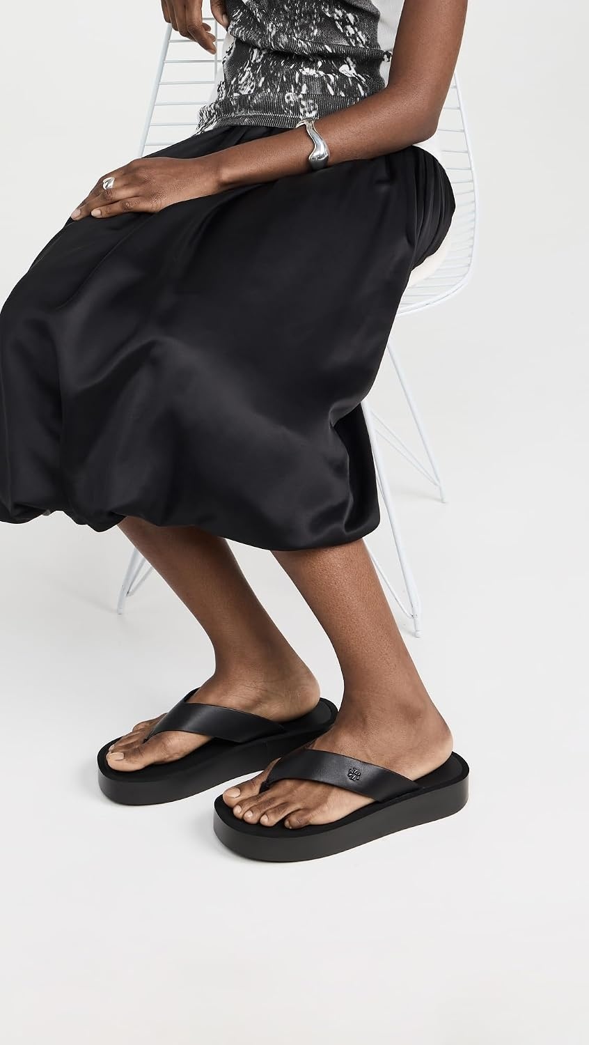 image:imageTory Burch Womens Leather Platform Flip FlopsBlackBlack