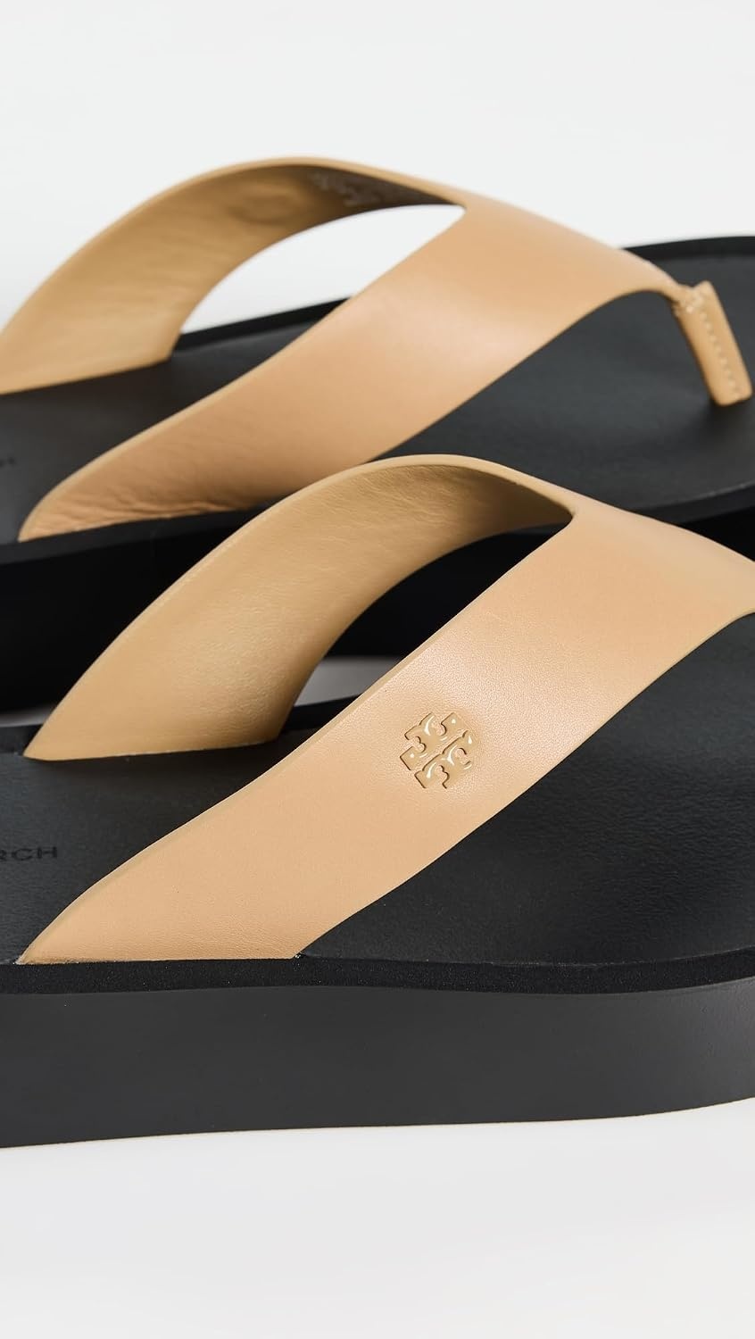 image:imageTory Burch Womens Leather Platform Flip FlopsGinger ShortbreadBlack