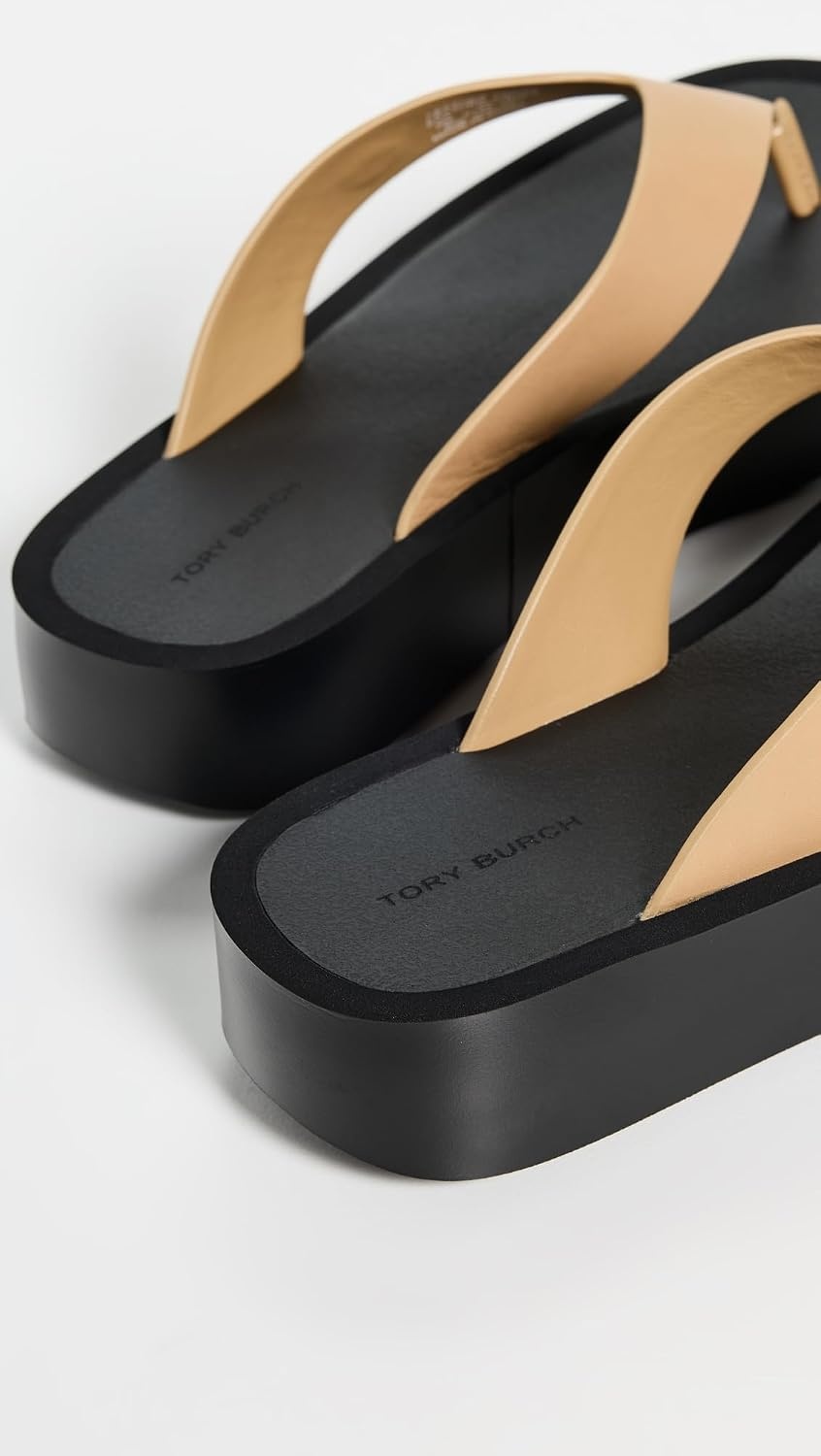 image:imageTory Burch Womens Leather Platform Flip FlopsGinger ShortbreadBlack