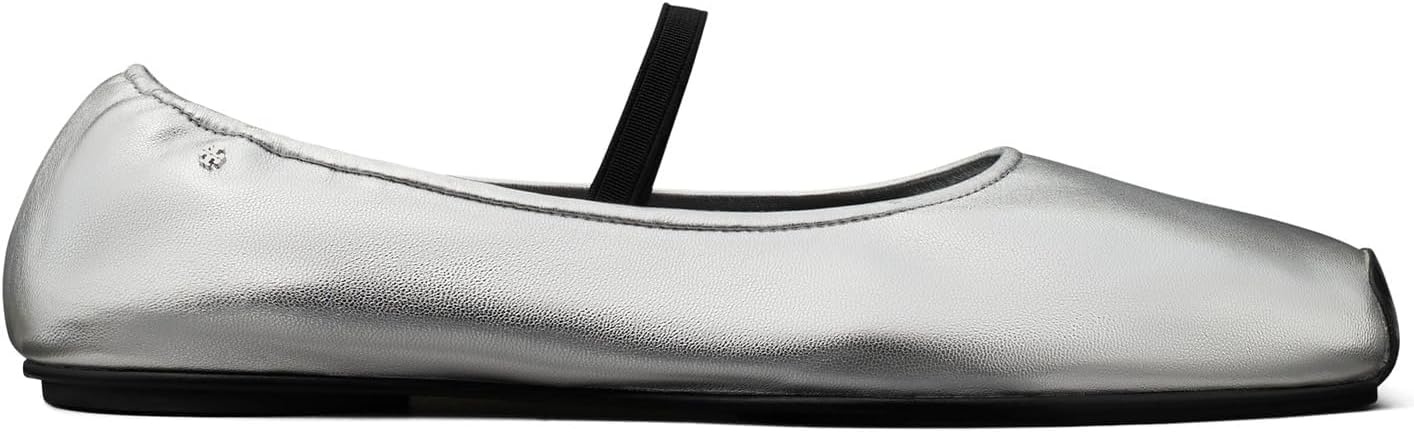 image:imageTory Burch Womens Mary Jane Ballet FlatsSilverPerfect Black