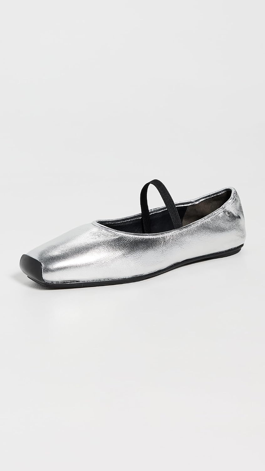 image:imageTory Burch Womens Mary Jane Ballet FlatsSilverPerfect Black