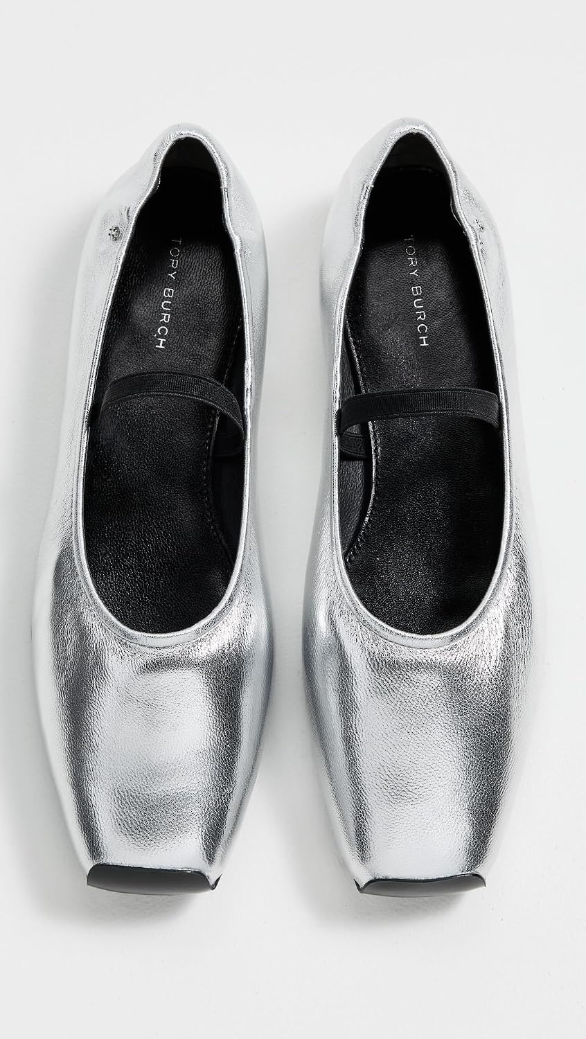 image:imageTory Burch Womens Mary Jane Ballet FlatsSilverPerfect Black