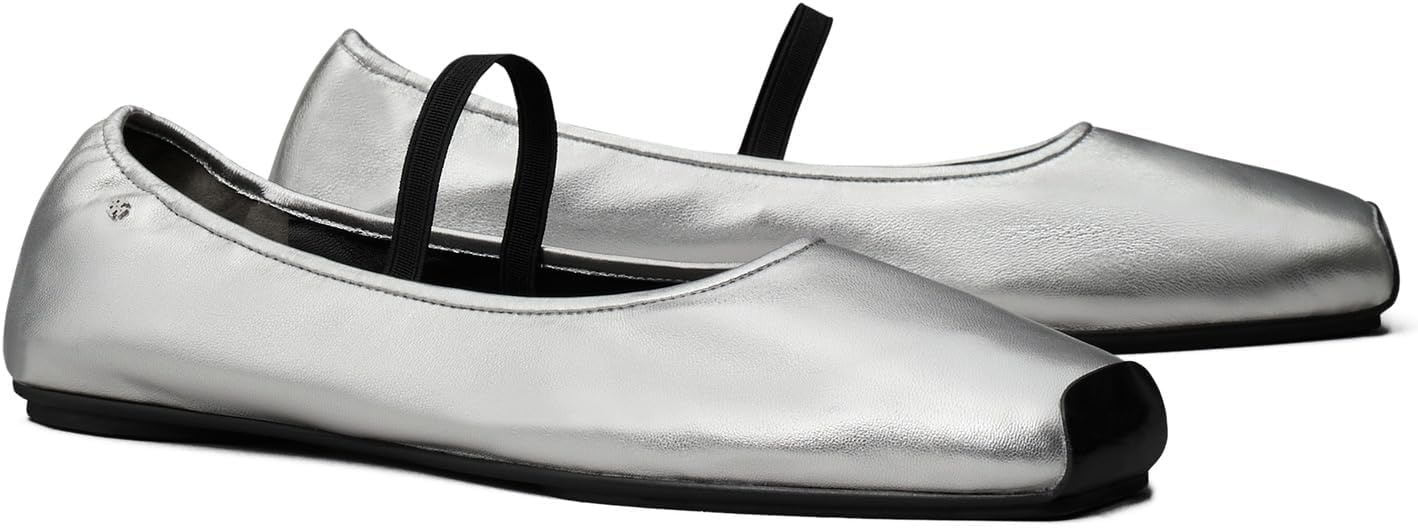 image:imageTory Burch Womens Mary Jane Ballet FlatsSilverPerfect Black