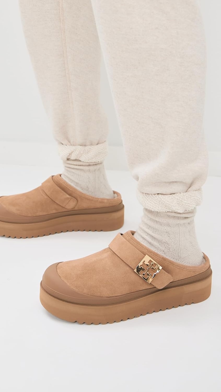 image:imageTory Burch Womens Mellow Shearling Platform MulesLight ChestnutGold
