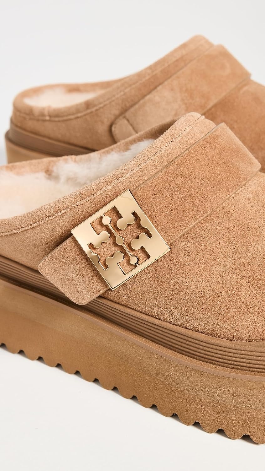 image:imageTory Burch Womens Mellow Shearling Platform MulesLight ChestnutGold